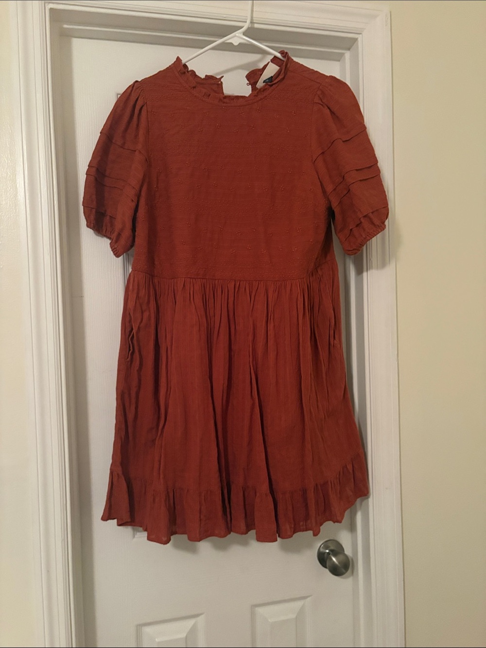 Women’s Rust Orange Short-Sleeve Ruffle Hem Dress